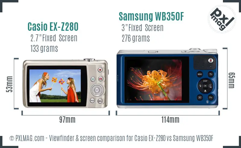 Casio EX-Z280 vs Samsung WB350F Screen and Viewfinder comparison