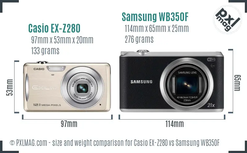 Casio EX-Z280 vs Samsung WB350F size comparison