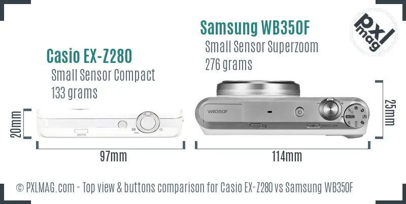 Casio EX-Z280 vs Samsung WB350F top view buttons comparison