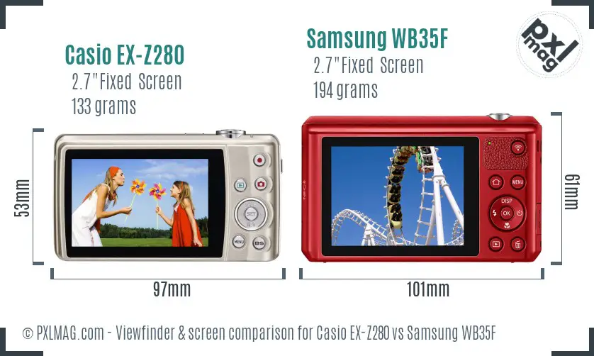 Casio EX-Z280 vs Samsung WB35F Screen and Viewfinder comparison