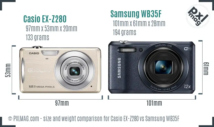 Casio EX-Z280 vs Samsung WB35F size comparison