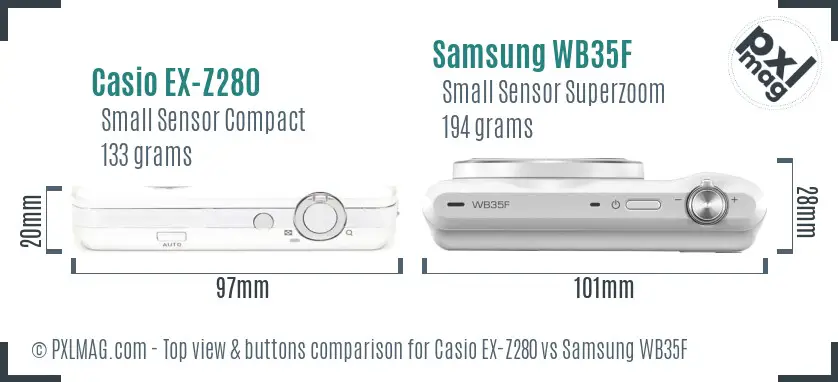 Casio EX-Z280 vs Samsung WB35F top view buttons comparison