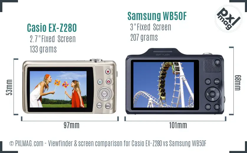 Casio EX-Z280 vs Samsung WB50F Screen and Viewfinder comparison