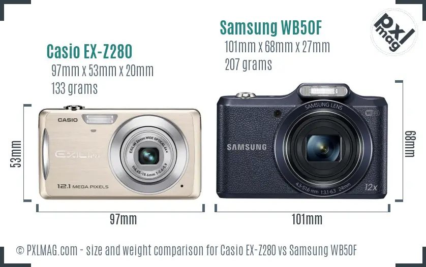 Casio EX-Z280 vs Samsung WB50F size comparison
