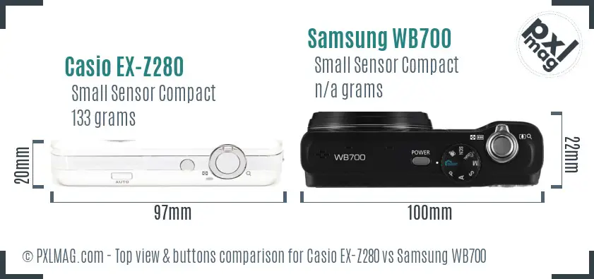 Casio EX-Z280 vs Samsung WB700 top view buttons comparison