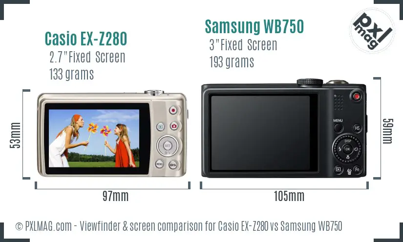 Casio EX-Z280 vs Samsung WB750 Screen and Viewfinder comparison Casio EX-Z280 vs Samsung WB750 Screen and Viewfinder comparison
