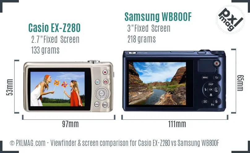 Casio EX-Z280 vs Samsung WB800F Screen and Viewfinder comparison