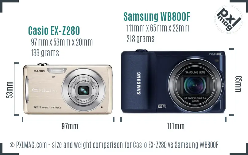 Casio EX-Z280 vs Samsung WB800F size comparison