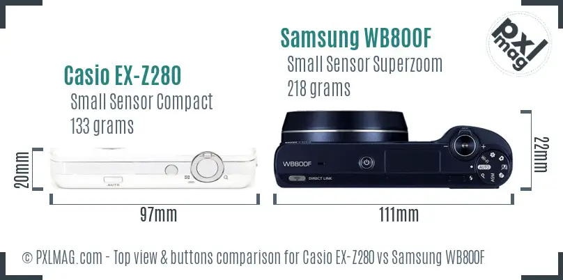 Casio EX-Z280 vs Samsung WB800F top view buttons comparison