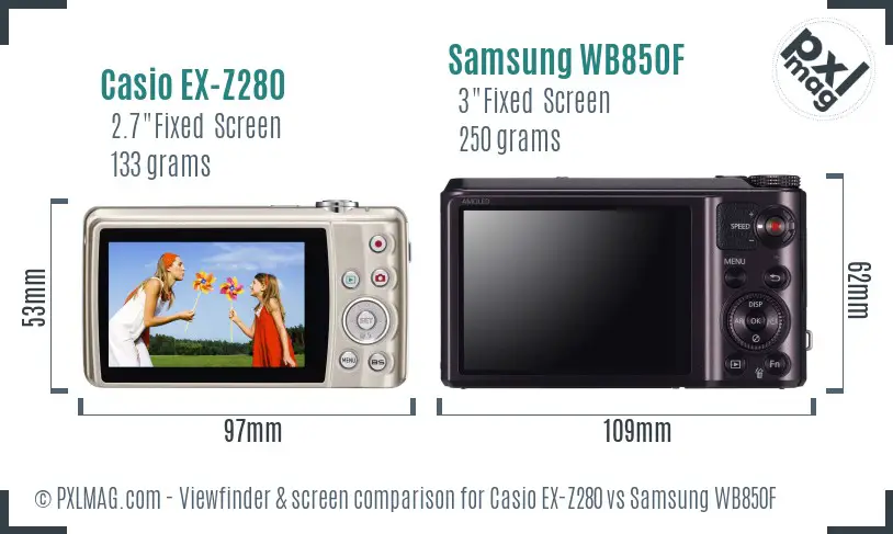 Casio EX-Z280 vs Samsung WB850F Screen and Viewfinder comparison