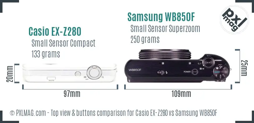 Casio EX-Z280 vs Samsung WB850F top view buttons comparison