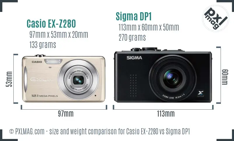 Casio EX-Z280 vs Sigma DP1 size comparison Casio EX-Z280 vs Sigma DP1 size comparison