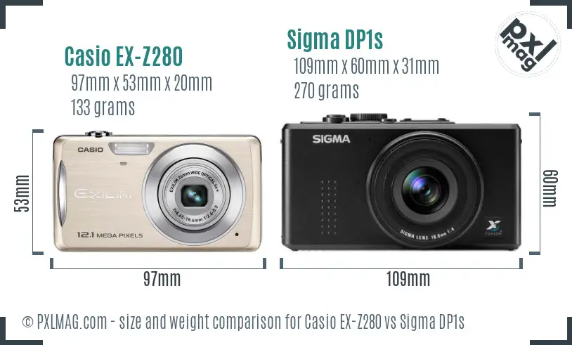 Casio EX-Z280 vs Sigma DP1s size comparison