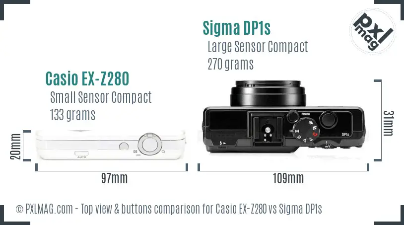 Casio EX-Z280 vs Sigma DP1s top view buttons comparison