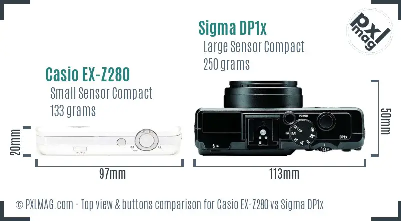 Casio EX-Z280 vs Sigma DP1x top view buttons comparison
