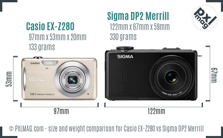 Casio EX-Z280 vs Sigma DP2 Merrill size comparison Casio EX-Z280 vs Sigma DP2 Merrill size comparison