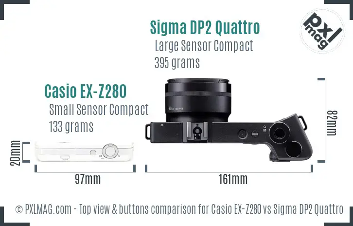 Casio EX-Z280 vs Sigma DP2 Quattro top view buttons comparison