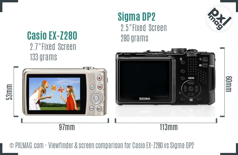 Casio EX-Z280 vs Sigma DP2 Screen and Viewfinder comparison Casio EX-Z280 vs Sigma DP2 Screen and Viewfinder comparison