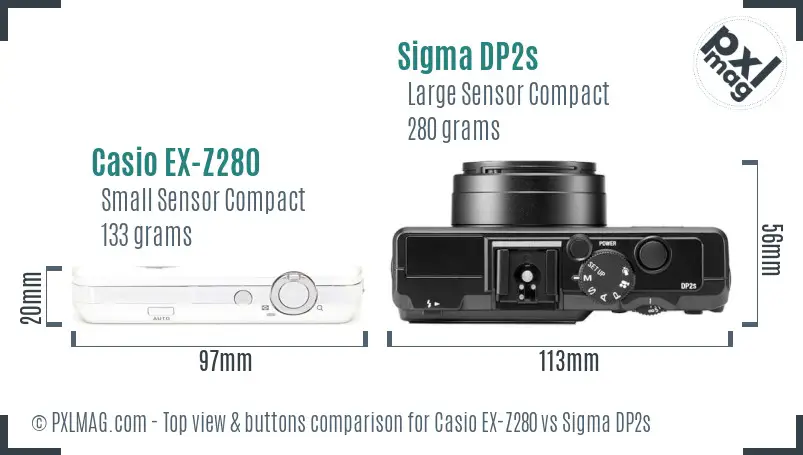 Casio EX-Z280 vs Sigma DP2s top view buttons comparison