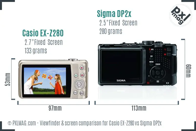 Casio EX-Z280 vs Sigma DP2x Screen and Viewfinder comparison