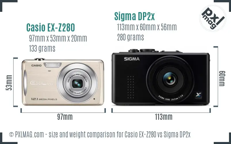 Casio EX-Z280 vs Sigma DP2x size comparison