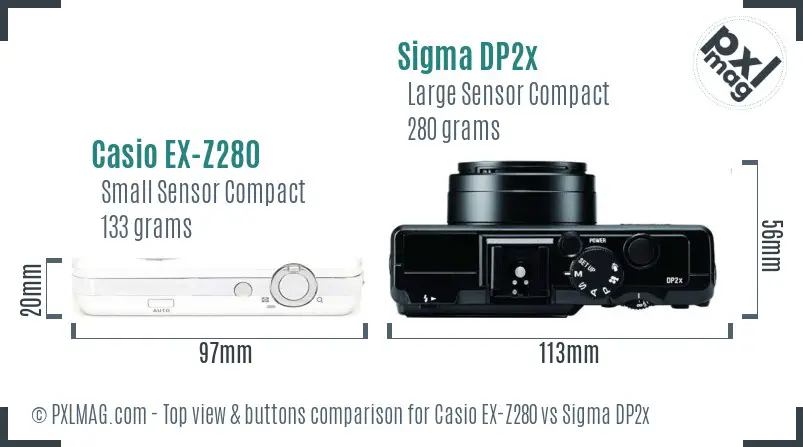 Casio EX-Z280 vs Sigma DP2x top view buttons comparison