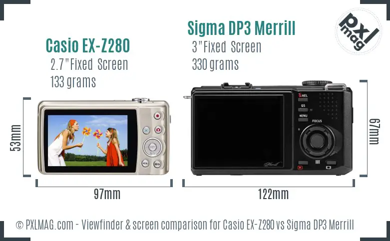 Casio EX-Z280 vs Sigma DP3 Merrill Screen and Viewfinder comparison