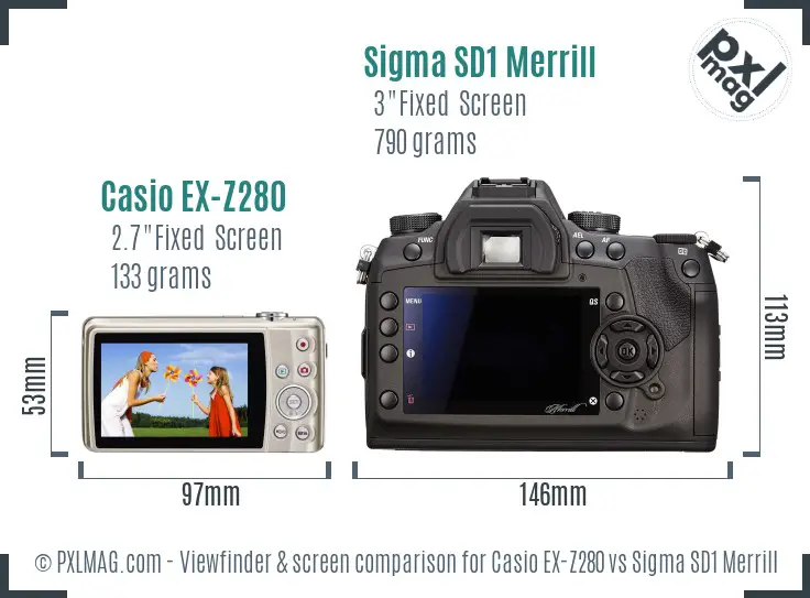 Casio EX-Z280 vs Sigma SD1 Merrill Screen and Viewfinder comparison