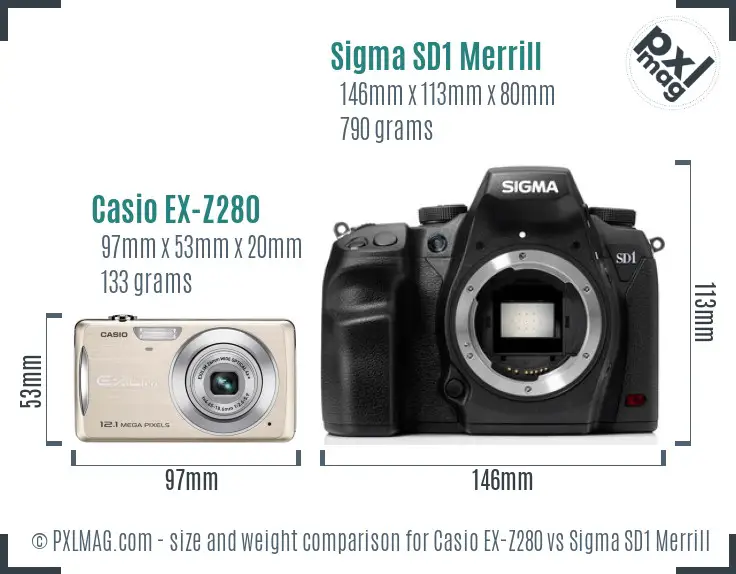 Casio EX-Z280 vs Sigma SD1 Merrill size comparison