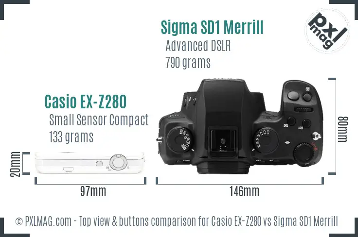 Casio EX-Z280 vs Sigma SD1 Merrill top view buttons comparison