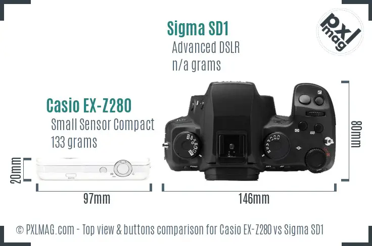 Casio EX-Z280 vs Sigma SD1 top view buttons comparison