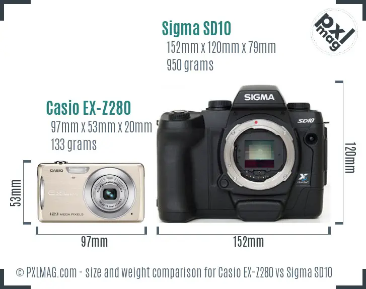 Casio EX-Z280 vs Sigma SD10 size comparison