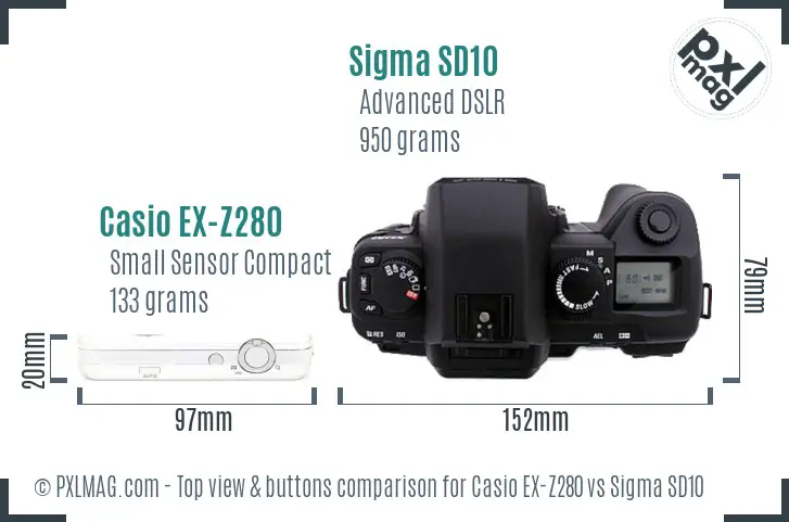 Casio EX-Z280 vs Sigma SD10 top view buttons comparison