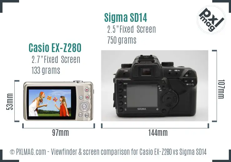 Casio EX-Z280 vs Sigma SD14 Screen and Viewfinder comparison