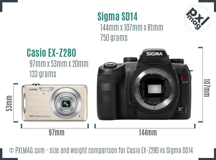 Casio EX-Z280 vs Sigma SD14 size comparison