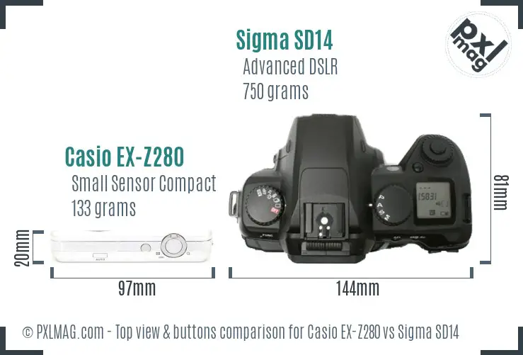 Casio EX-Z280 vs Sigma SD14 top view buttons comparison