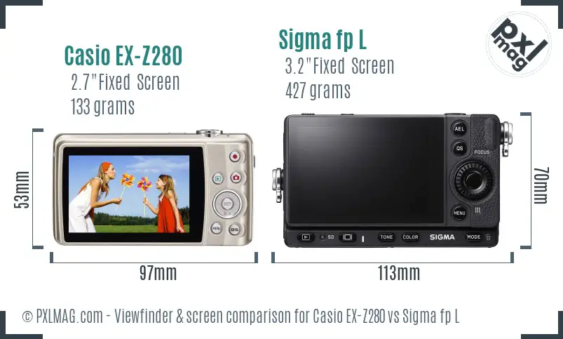 Casio EX-Z280 vs Sigma fp L Screen and Viewfinder comparison