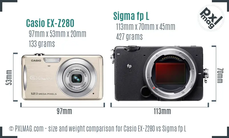 Casio EX-Z280 vs Sigma fp L size comparison