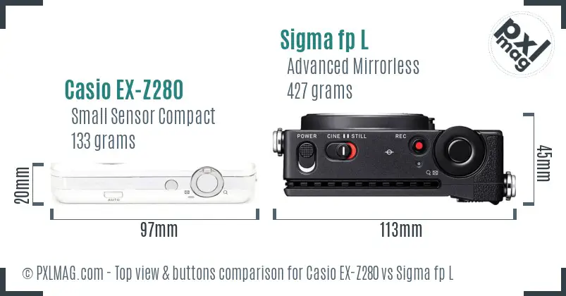 Casio EX-Z280 vs Sigma fp L top view buttons comparison