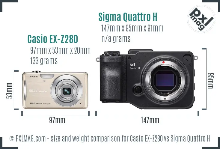 Casio EX-Z280 vs Sigma Quattro H size comparison