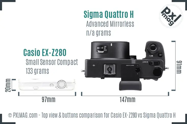 Casio EX-Z280 vs Sigma Quattro H top view buttons comparison