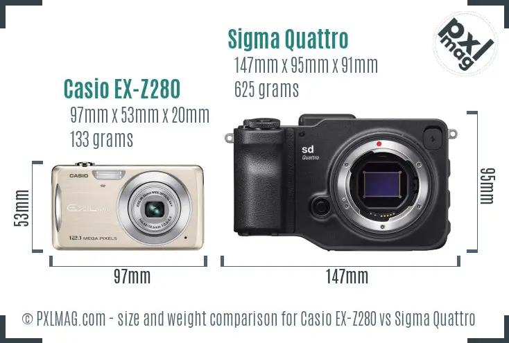 Casio EX-Z280 vs Sigma Quattro size comparison