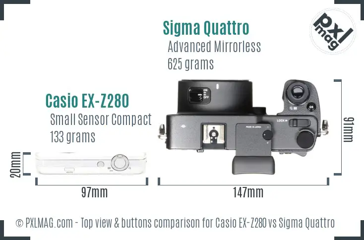 Casio EX-Z280 vs Sigma Quattro top view buttons comparison