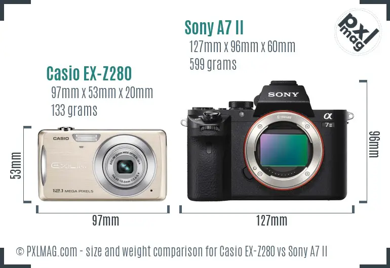Casio EX-Z280 vs Sony A7 II size comparison