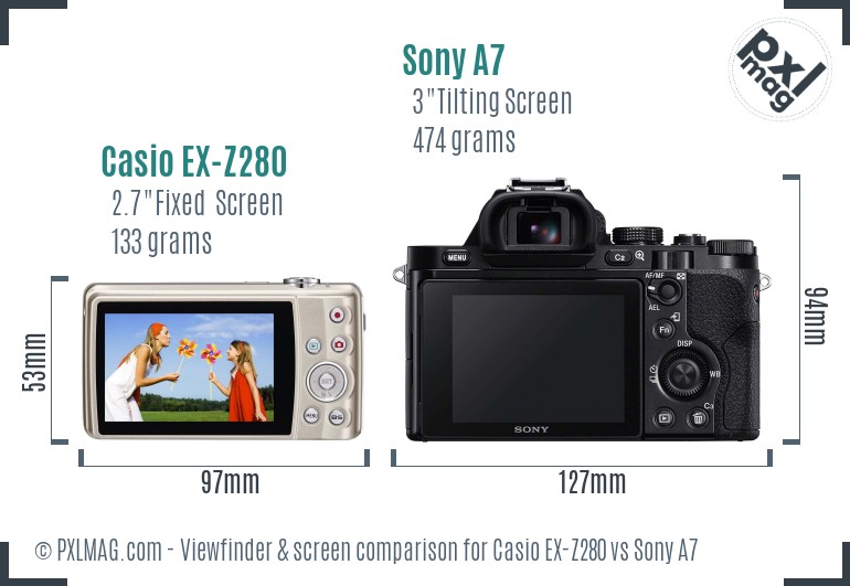 Casio EX-Z280 vs Sony A7 Screen and Viewfinder comparison