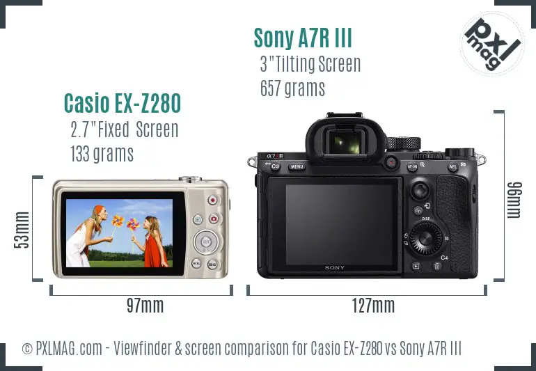 Casio EX-Z280 vs Sony A7R III Screen and Viewfinder comparison Casio EX-Z280 vs Sony A7R III Screen and Viewfinder comparison