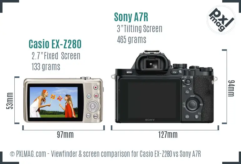 Casio EX-Z280 vs Sony A7R Screen and Viewfinder comparison