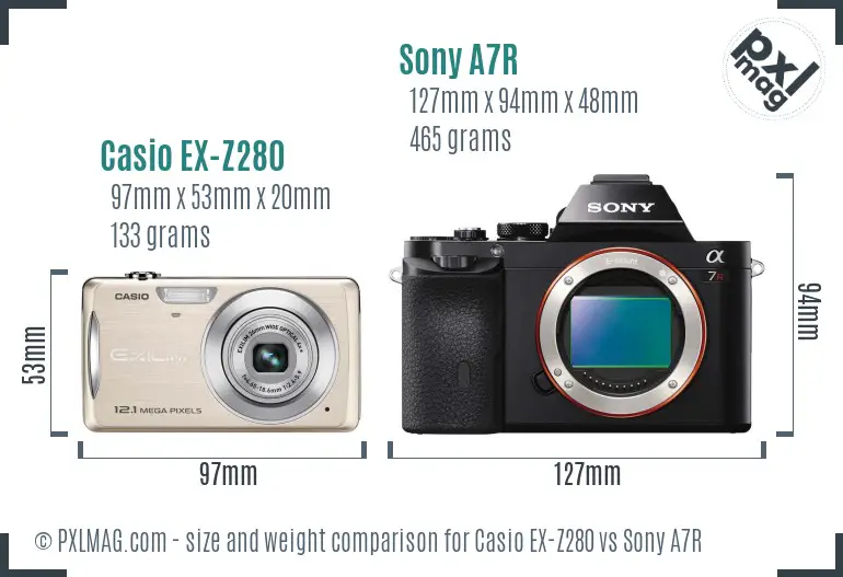 Casio EX-Z280 vs Sony A7R size comparison