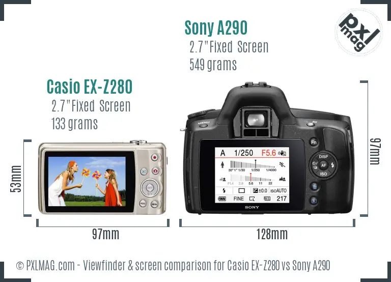 Casio EX-Z280 vs Sony A290 Screen and Viewfinder comparison