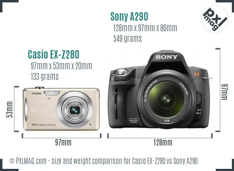 Casio EX-Z280 vs Sony A290 size comparison